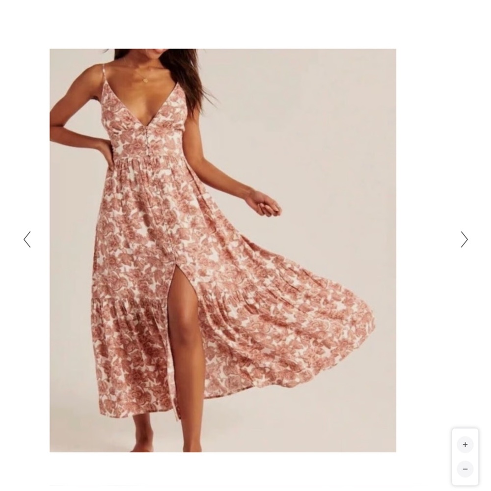 Abercrombie & Fitch Pink Maxi Dress with Slit and Plunge Neckline (PRICEDROP)